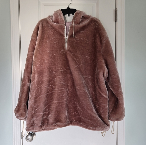 Oversized Cozy Pink Fleece Hoodie Size Large - Picture 1 of 7